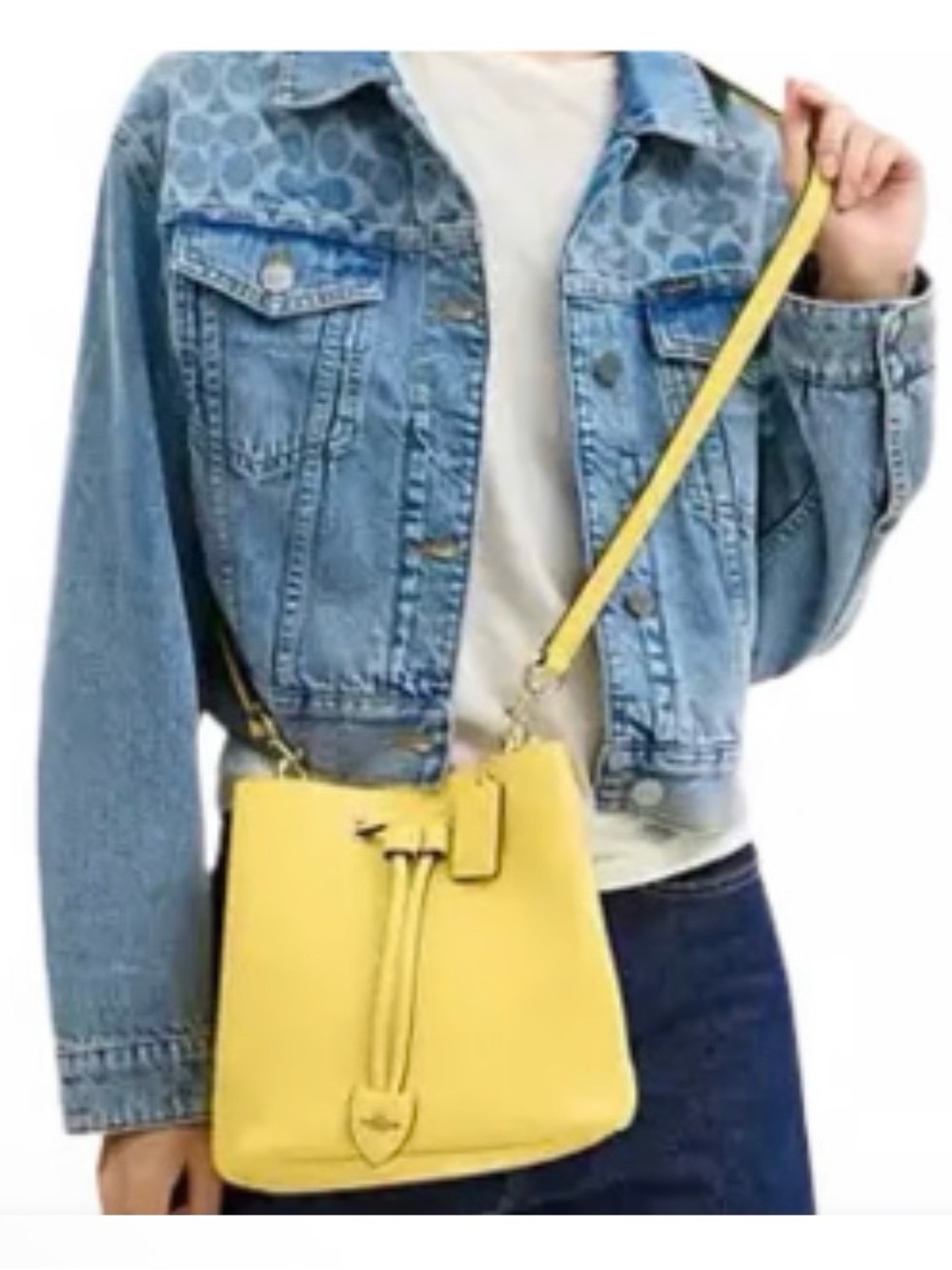 NWOT Coach Pebbled Leather Drawstring Crossbody Bag and Wallet - Light Yellow - Picture 11 of 12